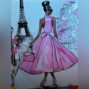Girl Pink Canvas Wall Art African American Painting Wall DecorFashion12x16